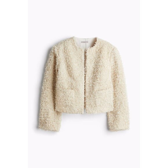 NWT H&M cream beige textured weave glitter thread short jacket, L - Picture 5 of 8